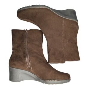 Aerosoles Motorcar Ankle Boots Womens Size 10M Brown Fabric Wedge Heel Side Zip